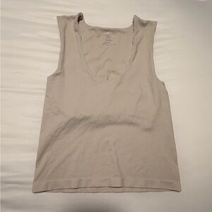 SIZE: L/XL Sleeveless Crop Tank Top with built in bra. in Light Beige.